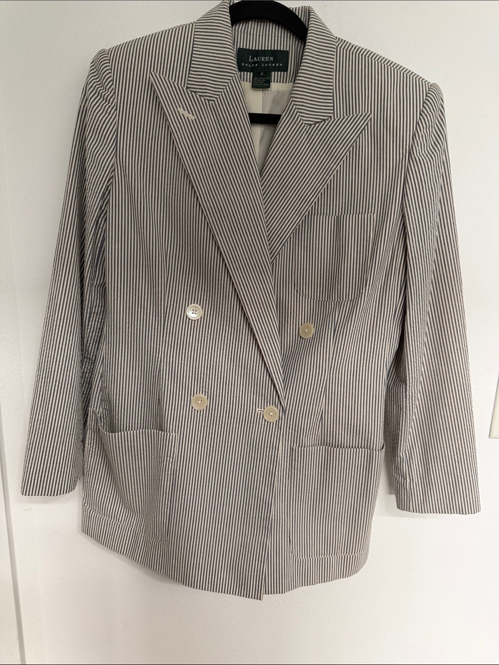 Lauren Ralph Lauren Navy-and-White Pinstripe Double-Breasted Blazer